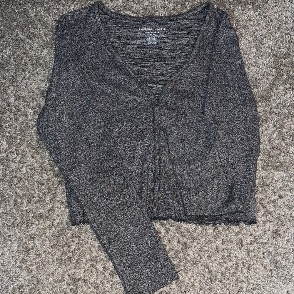 American Eagle Outfitters Charcoal Gray V‑Neck Button Cardigan